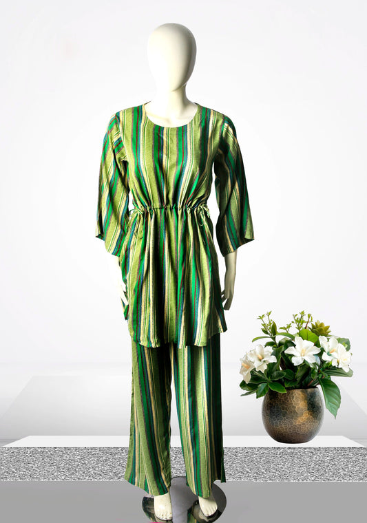 Green Strip Co - ord Set 2 PC's - Shamraat - Shamraat